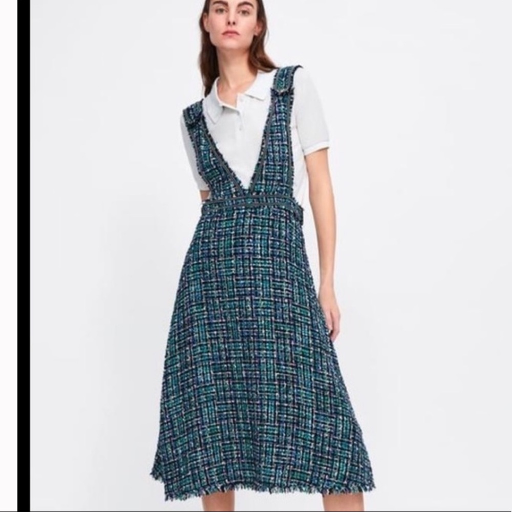 Zara tweed sarfan pinafore overall dress